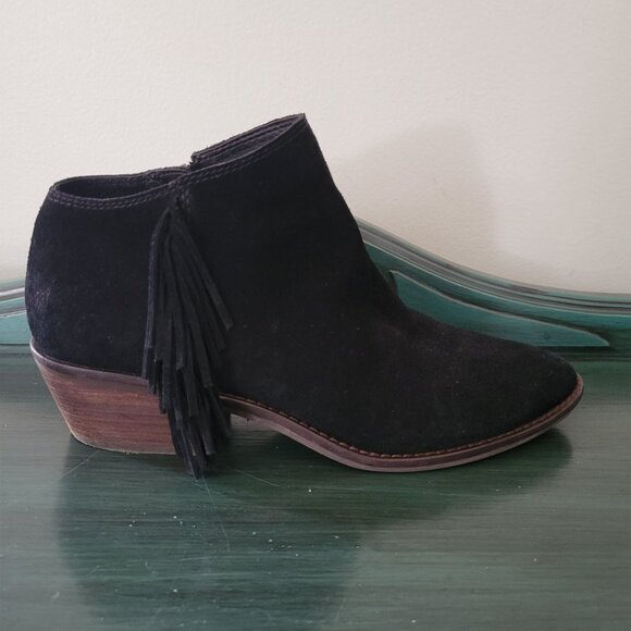Lucky Brand 7M Black Suede Leather Booties FELISIE Ankle Boots Western - Picture 7 of 8